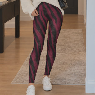 Leggings Impression de fourrure rayée noir et bordeaux