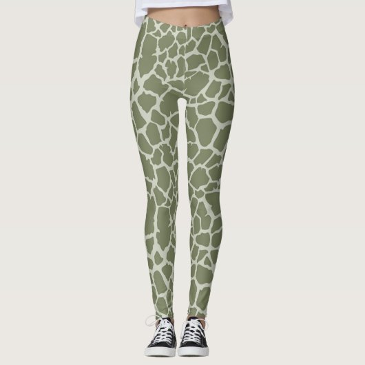 Leggings Impression de girafe verte Sage (Devant)