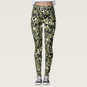 Leggings Impression de motif de camouflage vert noir crème
