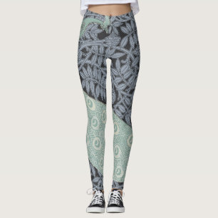 Leggings Impression de paon bleu Art Nouveau vintage Verneu