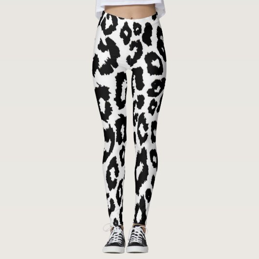 Leggings Impression de peau de léopard noir et blanc (Devant)