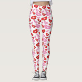 Leggings Impression de rouge à lèvres rose rouge (Devant)