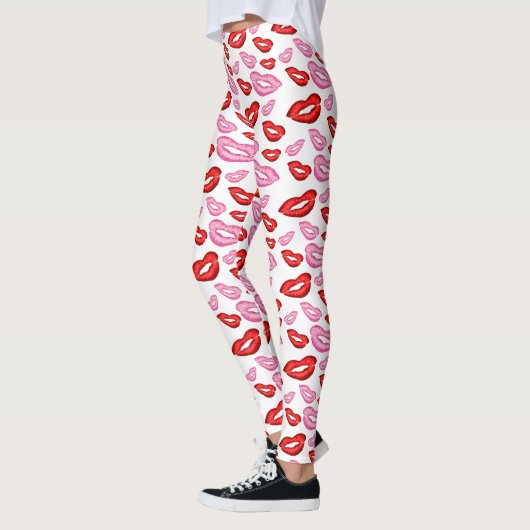 Leggings Impression de rouge à lèvres rose rouge (Gauche)