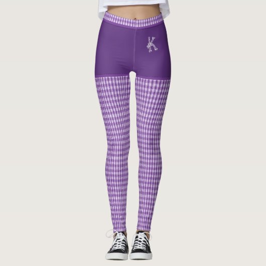 Leggings Impression de tissu À damiers violet première pers (Devant)
