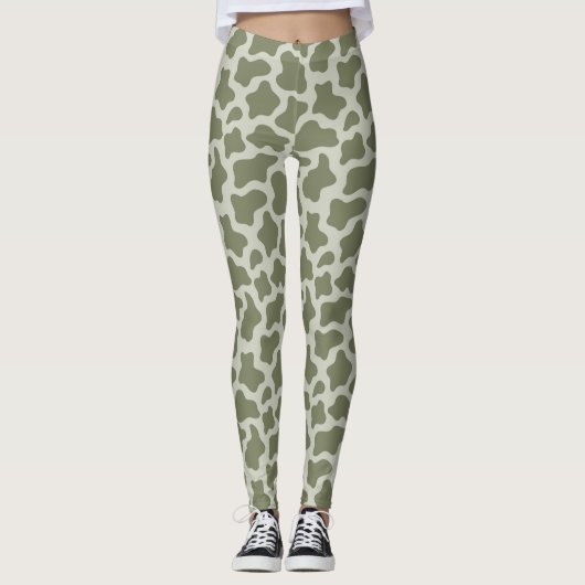 Leggings Impression de vache verte Sage (Devant)