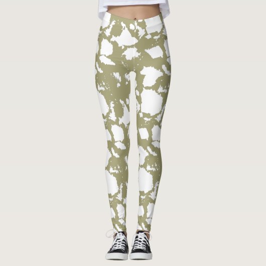 Leggings Impression de vache verte Sage (Devant)