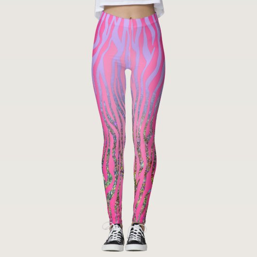 Leggings Impression demi-Parties scintillant rose tigre (Devant)
