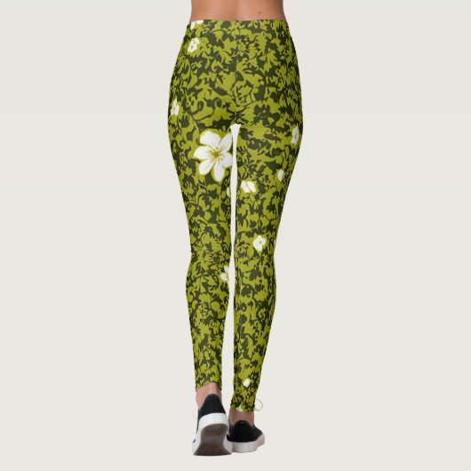 Leggings Impression d'olive avec design de fleurs blanches, (Dos)