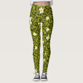 Leggings Impression d'olive avec design de fleurs blanches, (Devant)