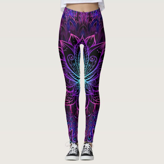 Leggings Impression du boho de fleur Neon Lotus (Devant)