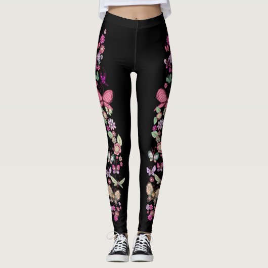 Leggings Impression florale de pastel de marguerites et de (Devant)