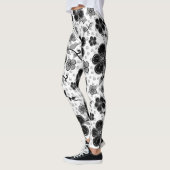 Leggings Impression florale noire et blanche (Gauche)