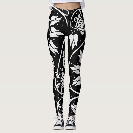 Leggings Impression florale noire et blanche de HotLeggings (Devant)