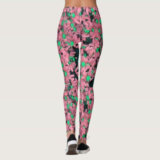 Leggings Impression florale rose et verte fantastique (Dos)