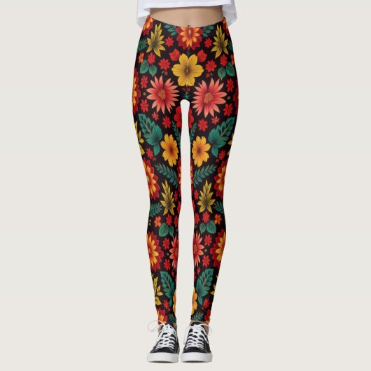 Leggings Impression intégrale Folklorique En Fleur Vibrante (Devant)