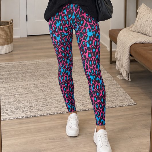 Leggings Impression léopard bleu rose néon