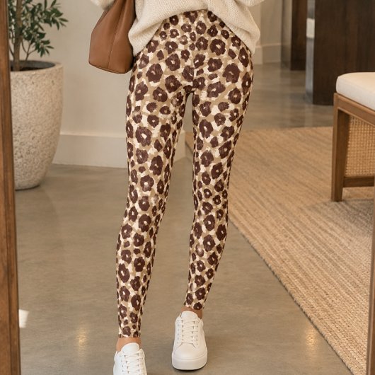 Leggings Impression léopard marron neutre