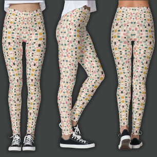 Leggings Impression Rétro Mosaïque Terne