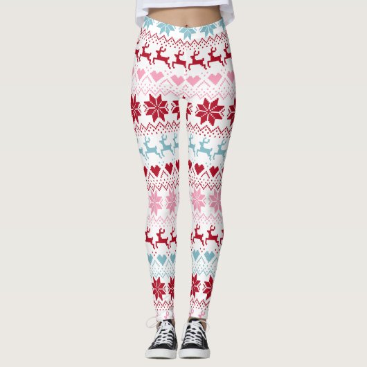 Leggings Impression Rouge, Bleue Et Rose Fair Isle (Devant)
