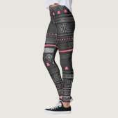 Leggings Impression Tribale noire avec accents roses (Gauche)