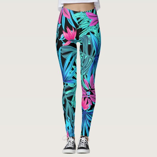 Leggings Impression tropicale bleue et rose (Devant)