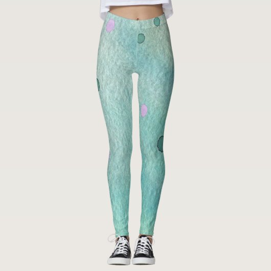 Leggings Impression Turquoise et orchidée de peinture pourp (Devant)