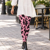 Leggings Impression vache noir rose