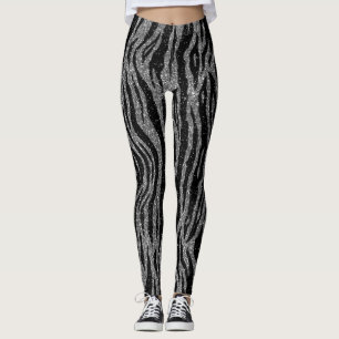 Leggings Impression Zèbre Noir et Gris Argent