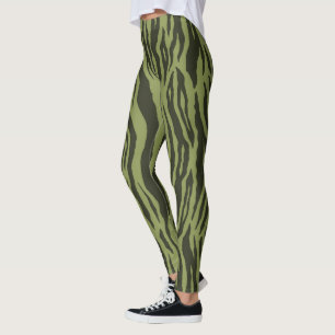 Leggings Imprimé animalier Rayures de Tigre Glamour Vert Mo