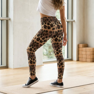 Leggings Imprimé cuir animal à motif léopard marron