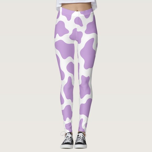 Leggings imprimé de vache violet pastel kawaii (Devant)