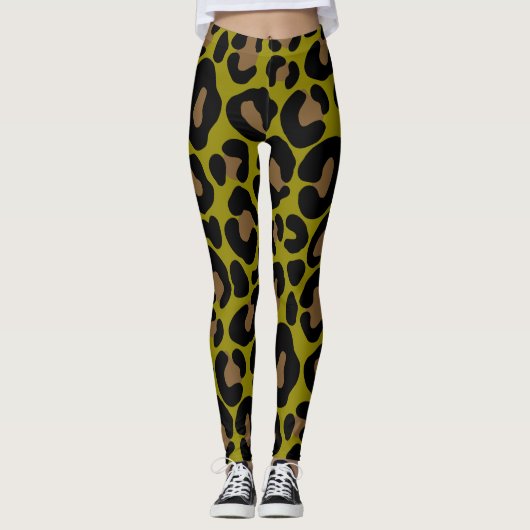 Leggings Imprimé élégant olive vert et noir léopard (Devant)