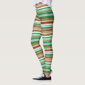 Leggings Imprimé en entier Legs de Noël rayés (Gauche)