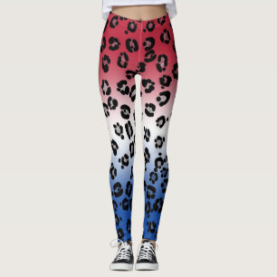 Leggings Imprimé guépard rouge blanc bleu pailleté