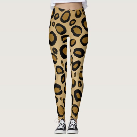 Leggings Imprimé Guépard Taches Impression Léopard Or Beige (Devant)