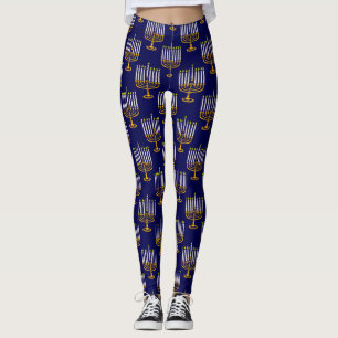 Leggings imprimé juif en bleu menorah hanoukka