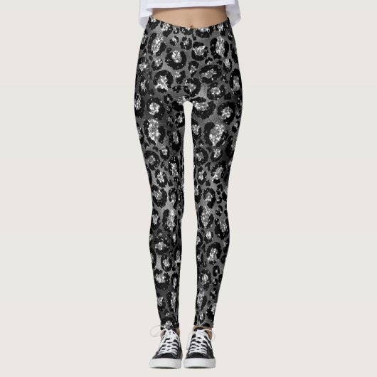 Leggings Imprimé léopard noir et gris argenté (Devant)