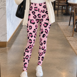 Leggings Imprimé léopard noir rose pastel