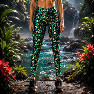 Leggings Imprimé léopard sarcelle et or
