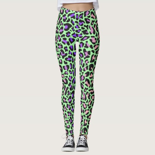 Leggings imprimé léopard vert violet rose noir (Devant)