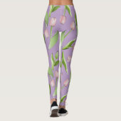 Leggings Imprimé Tulipe Rose Moderne Violet Clair (Dos)