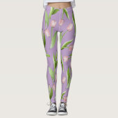 Leggings Imprimé Tulipe Rose Moderne Violet Clair (Devant)