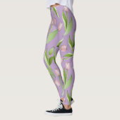 Leggings Imprimé Tulipe Rose Moderne Violet Clair (Gauche)