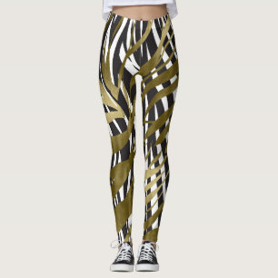 Leggings Imprimé zèbre noir et or Safari chic glamour