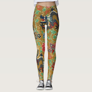 Leggings Imprimerie de dragon floral japonais d'antan