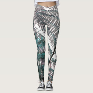 Leggings imprimés à feuilles de fougère verte funk