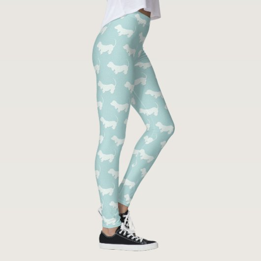 Leggings imprimés bleu clair et blanc teckel (Droite)