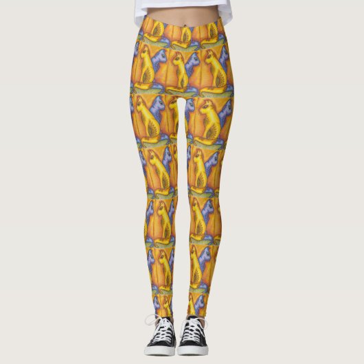 Leggings Imprimés Chat Avec Chats Colorés Art (Devant)