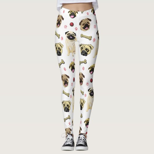 Leggings imprimés Pug blanc (Devant)