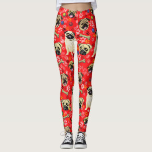 Leggings imprimés Pug rouge